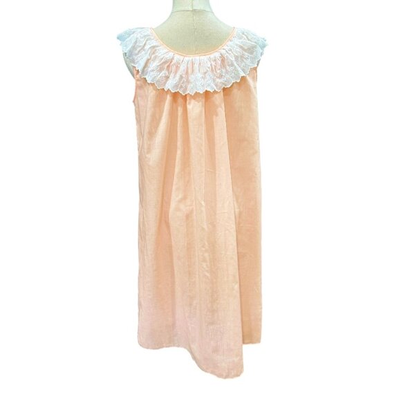 VTG Komar Sleeveless Nightgown SMALL Peach White Embroidered Scalloped Neckline - Picture 5 of 9
